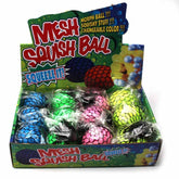 Mesh Squish Slime Ball – Soft Stress Toy (6cm, Assorted Colors) in a display box with vibrant colors.